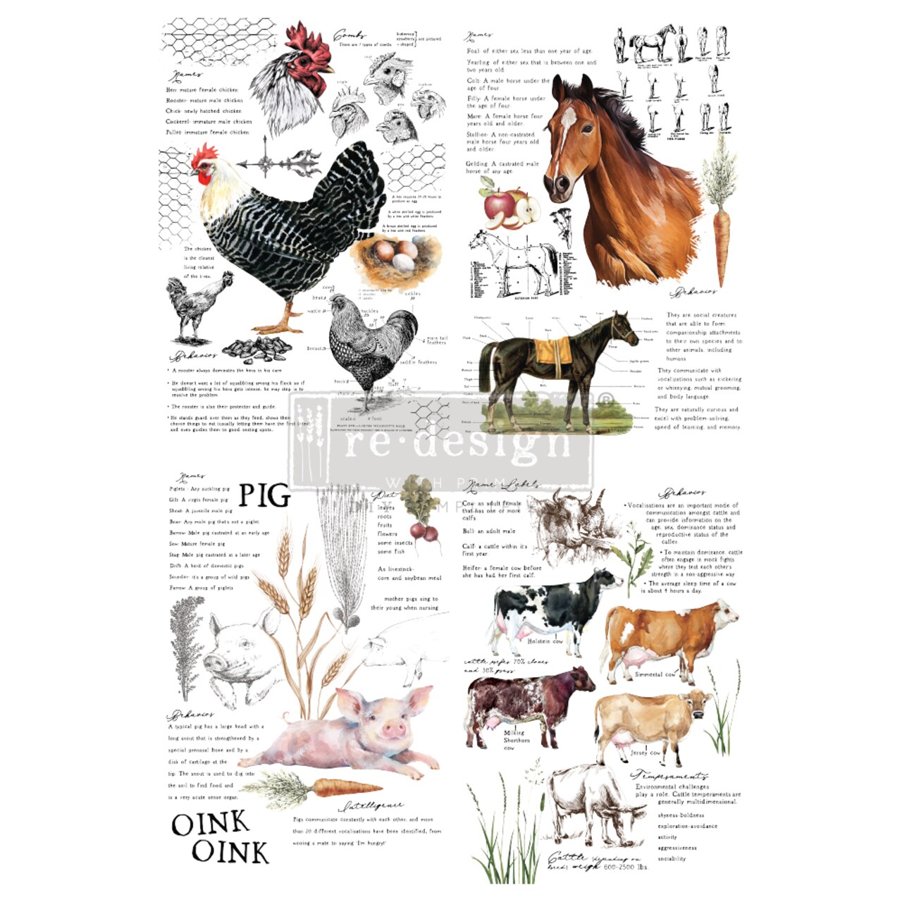 Redesign with Prima Redesign Decor Transfers&#xAE; Farm Life Total Sheet Size 24&#x22;x35&#x22;,Cut Into 2 Sheets 655350646165
